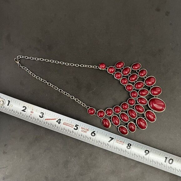 Vintage Red Bead Gold Tone Chunky Collar Bib Statement Necklace Wedding Party - Picture 2 of 9